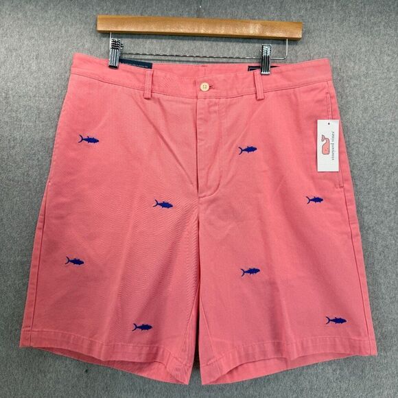 NWT Vineyard Vines Size 34 x 9 Embroidered Tuna Club Shorts Strawberry Pink Mens - Picture 1 of 9